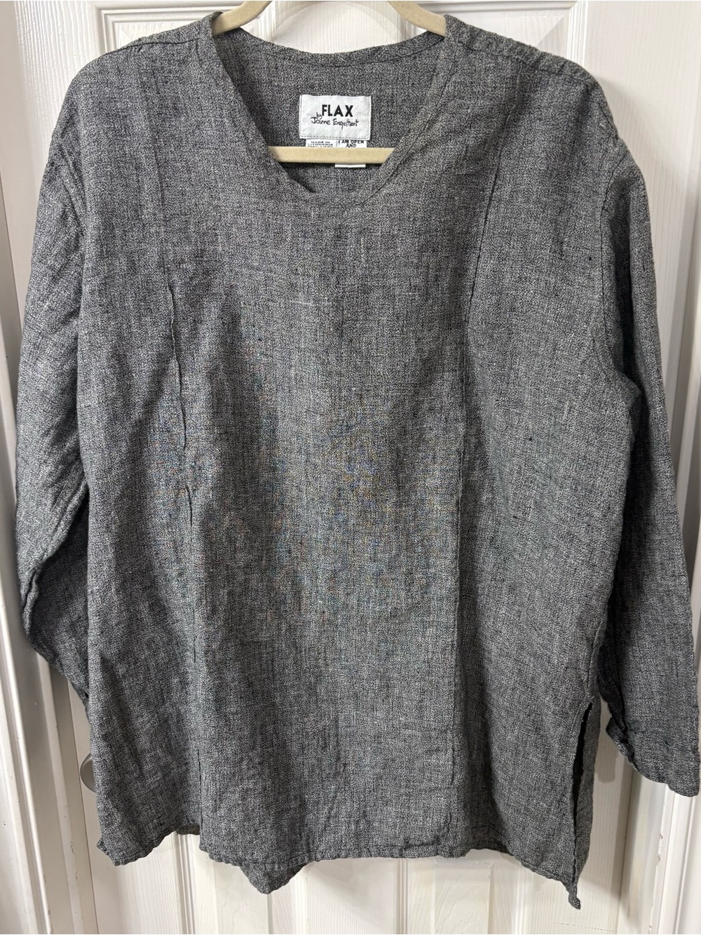 Flax Gray Linen loose fit long sleeve tunic -sz MED -could fit Lrg